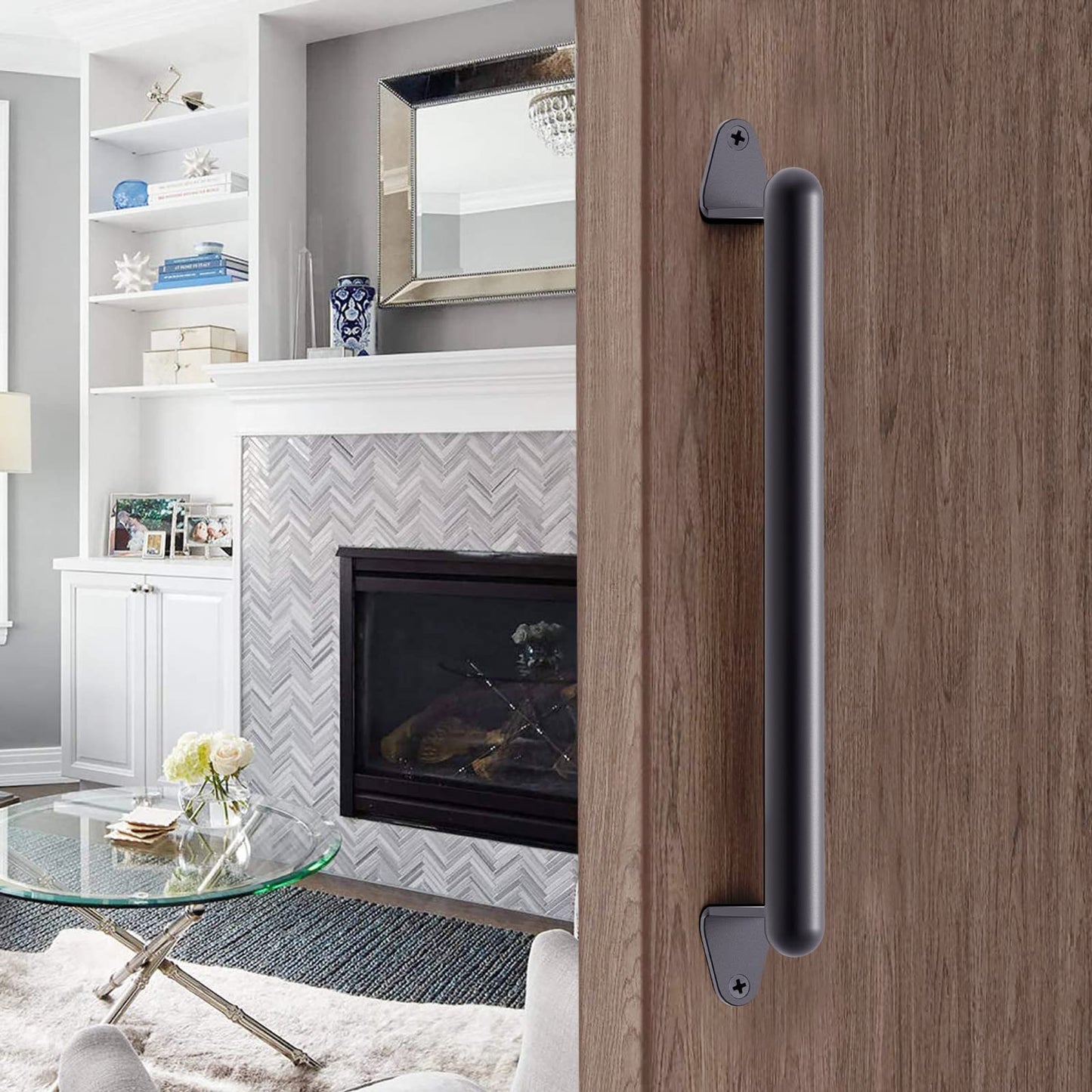 SELEWARE Door Pull Handle, 17 Inch Solid Metal Gate Handle for Sliding Barn Garage Door, Heavy Duty Grab Bar Hardware for Indoor Outdoor Playground Stairs Safety Handle, Black