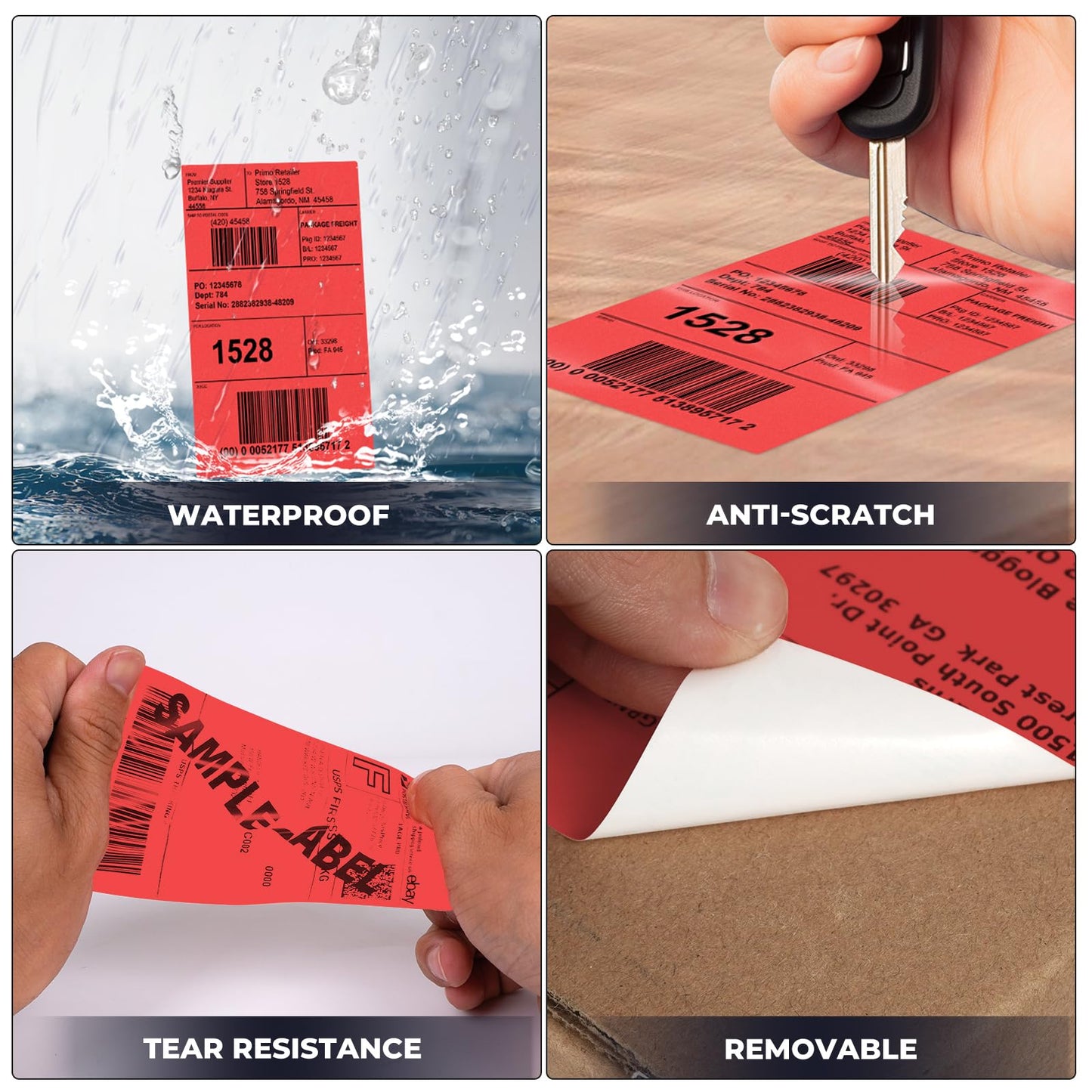 YIKIADA Red Thermal Labels 3 x 5 Inch Vinyl Self-Adhesive Fanfold Direct Shipping Stickers Waterproof Perforated Printer Decal for Office Warehouse Barcode 300 PCS