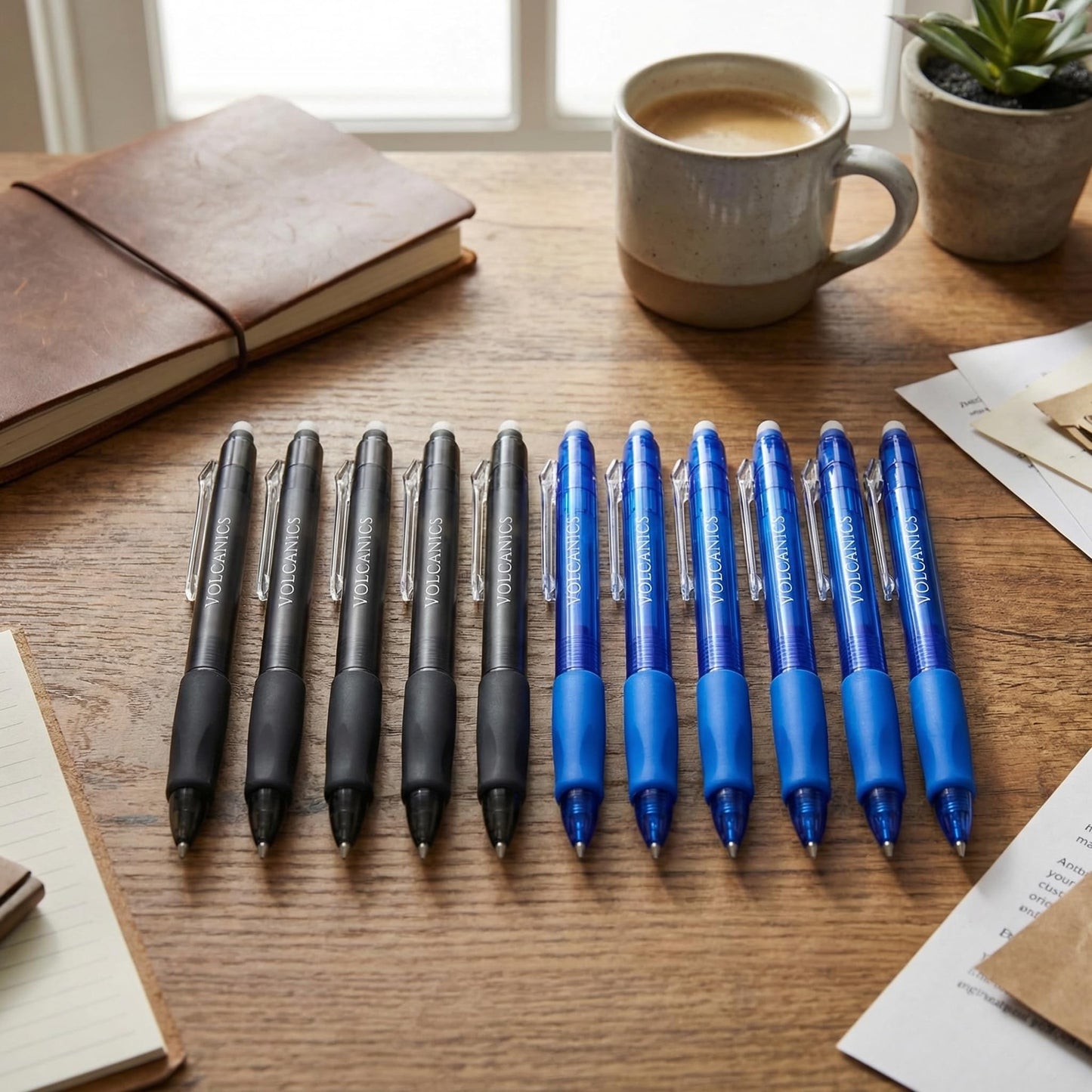 Volcanics Retractable Clicker Erasable Gel Pens - 0.7mm Ball Point, Heat Erase with Built-in Eraser, 36 Pack Blue and Black