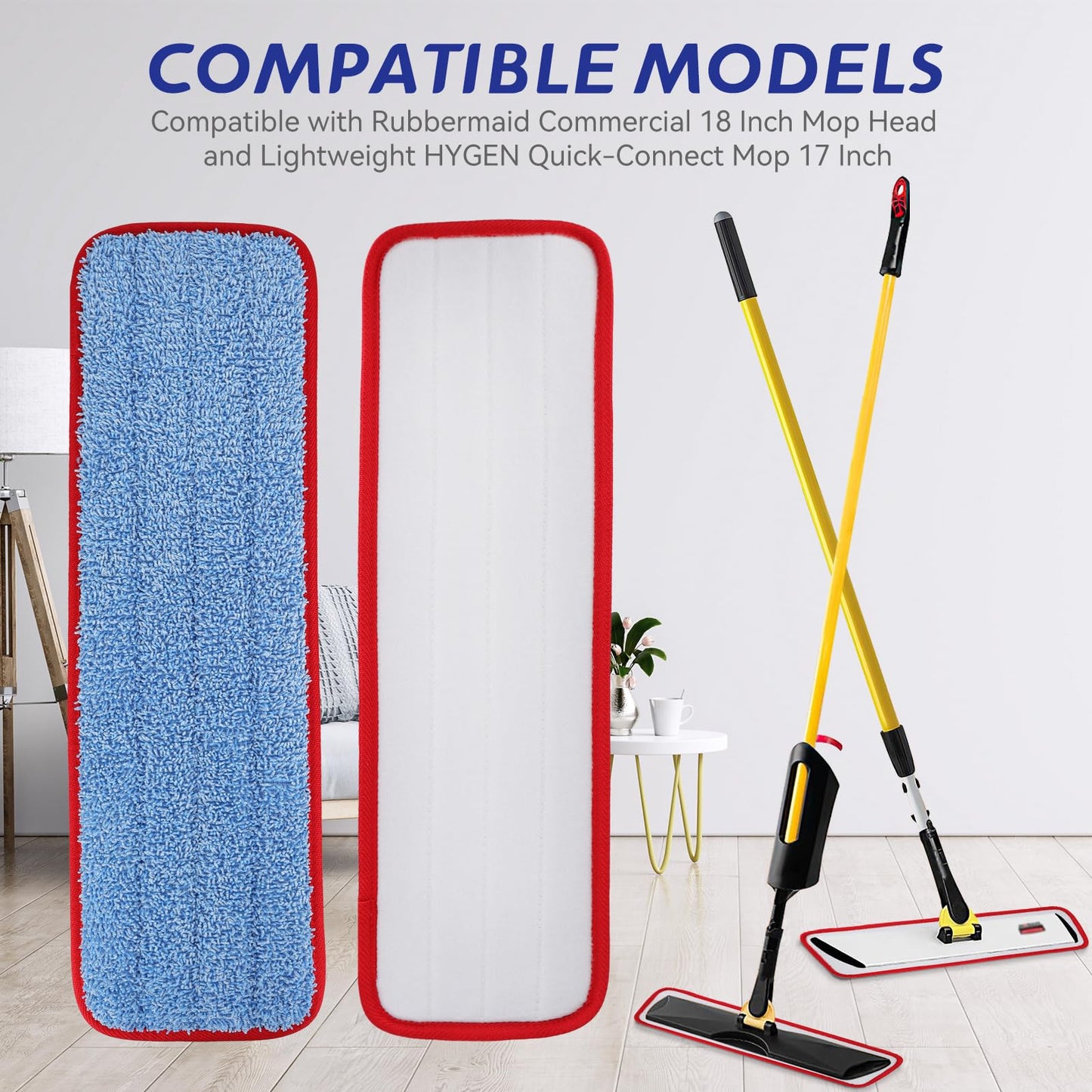 BeiLan Microfiber Mop Pads - 10 Pack Reusable Wet & Dry Cleaning Refills for 18" & 17" Mops, Compatible with Rubbermaid Commercial & Any Microfiber Flat Mop System, Safe on All Floor Types