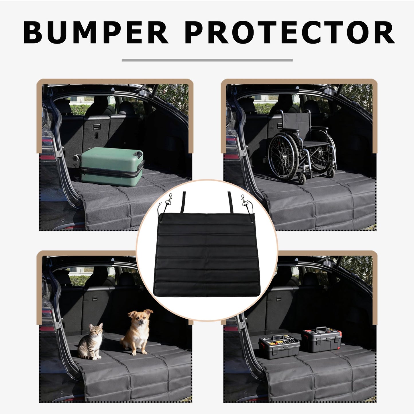 Rear Bumper Protector Mat for Car, Bumper Guard Cover, Dog Cargo Mat Prevent Scratches, Foldable Non-Slip Trunk Mats for Cars, SUV, Pickup Trucks and Floor (Black)