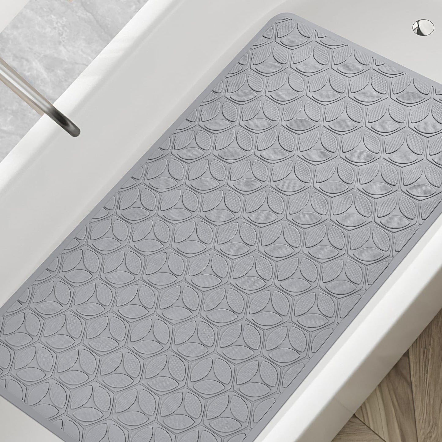 WRISIN Bathtub Mat Non Slip with Suction Cups - 100% Rubber Bathroom Mat Textured for Bath Tub Shower Safety - Soft on Touch - BPA/PVC Free - Pet Dog Bath Mat - Machine Washable - 16 × 28 Inch(Gray)