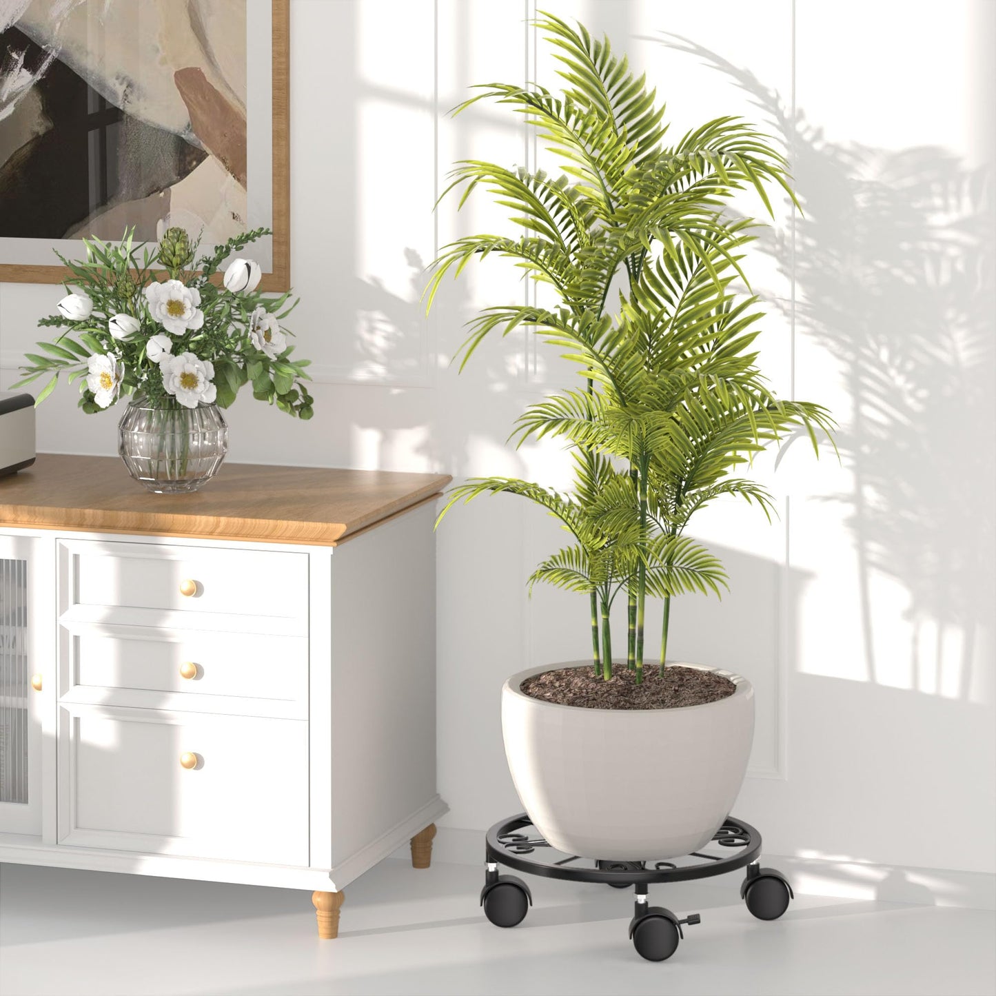 Chinpakden 10.24" Plant Stand with Wheels - 2 Pack Plant Caddy, 360 °Rotatable and Lockable Plant Rollers, Easy to Move, Plant Tray with Casters for Indoor Outdoor Wine Cellar.
