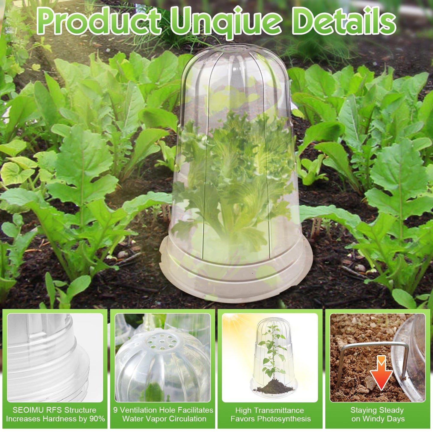 SEOIMU 【10 Pcs】 Upgraded Transparent Garden Cloches for Plants, Reusable Plant Covers, Plant Protectors from Animals for Garden Plants, Plant Covers Freeze Protection