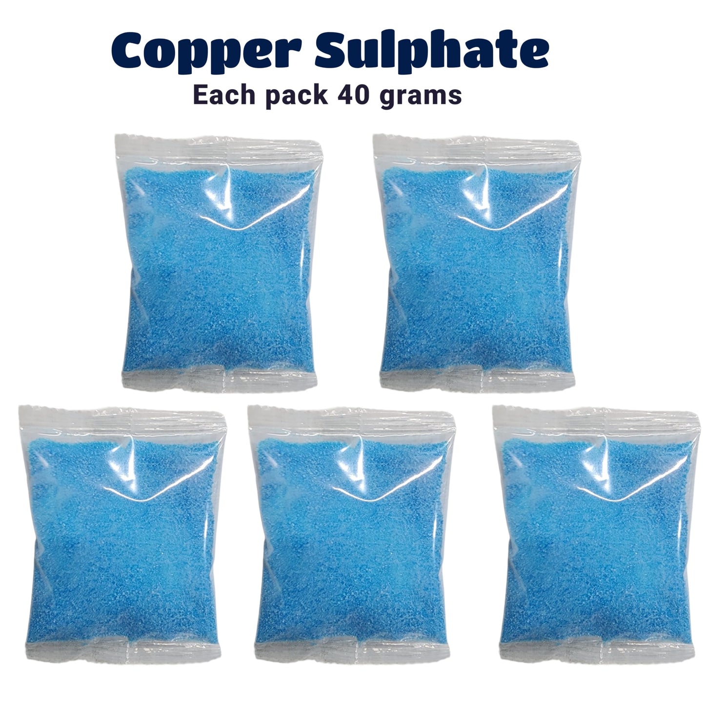 Copper Sulphate Pentahydrate 99.9% Pure, 40 Grams Each Pack (5 Packs)