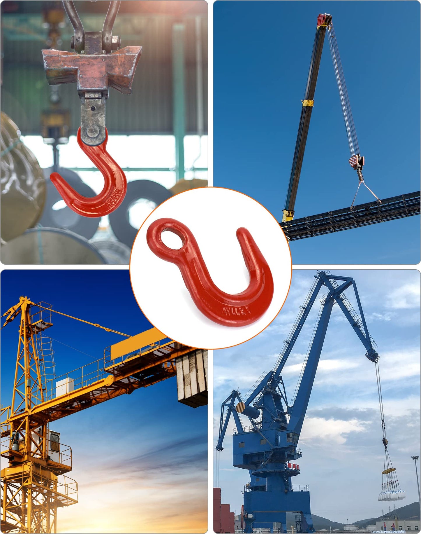 QWORK Alloy Steel Large Opening Lifting Hook, 2 Pack 4400 lbs Strong Load-Bearing Crane Hoist Hook Easy to Install The Sling for Construction Engineering, Factory Hoisting, Harbor Hoist, 2Ton