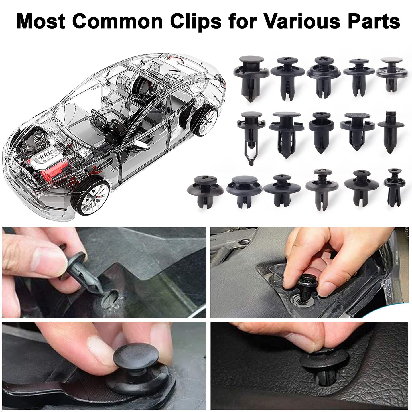 Car Clips 805PCS Nylon Push Pin Rivets - Auto Fastener Remover for Bumper, Fender, Door Trim Panel Retainer - Toyota GM Ford Honda Acura Chrysler