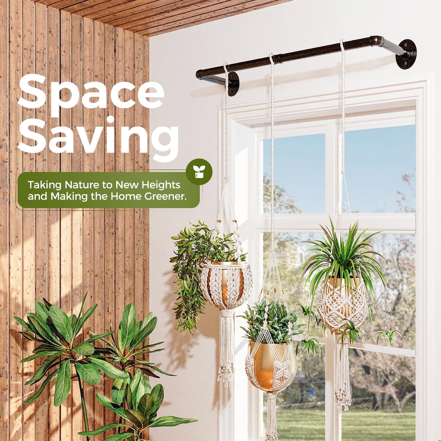 Bamworld Hanging Planters for Indoor Plants Plant Hanger Indoor Hanging Plant Rod 36.2in Window Plant Shelves Metal Rod Pot Not Included