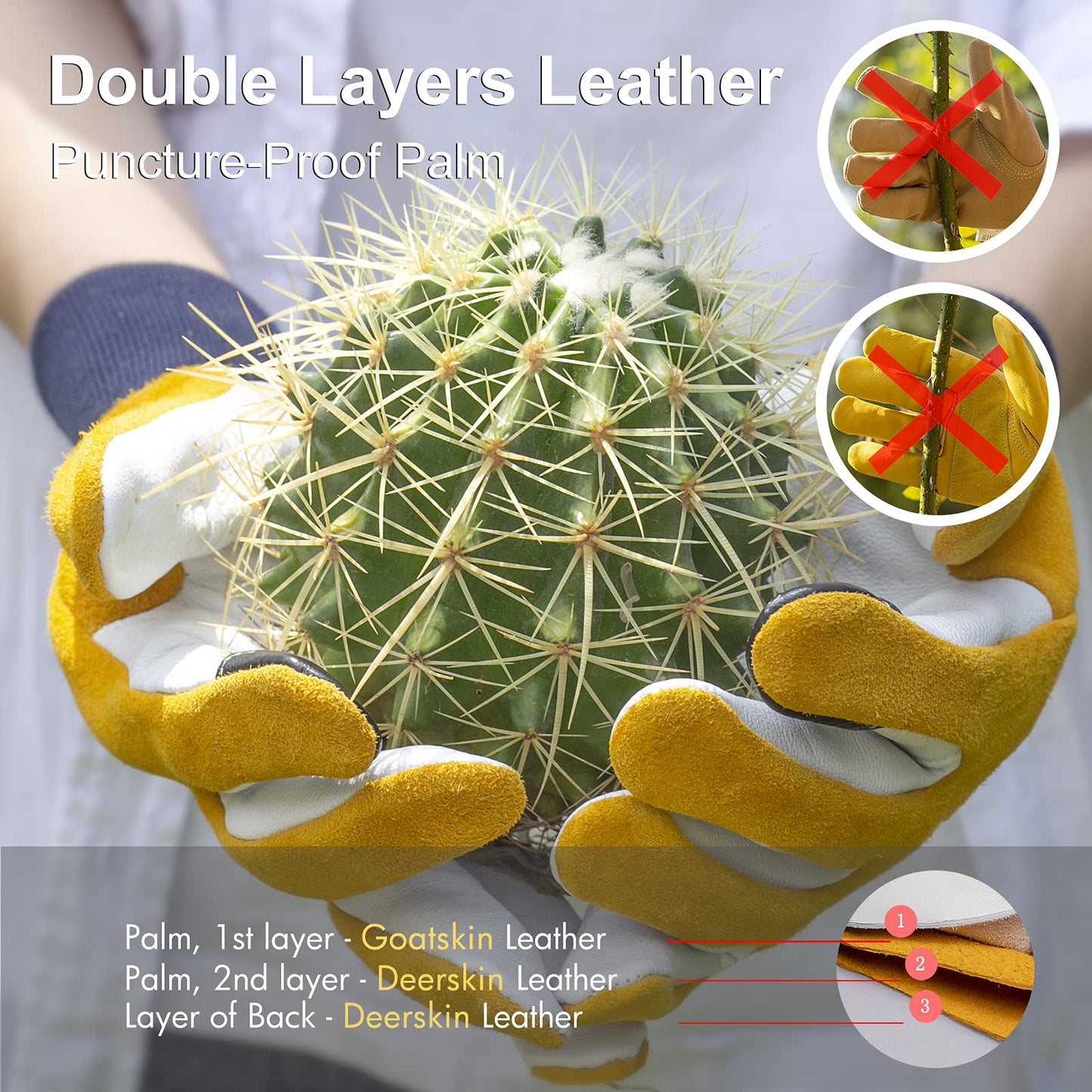 Cactus Gloves Soft Deerskin Women Gardening Glove Thorn Proof for Cacti Handling (Medium, Yellow)