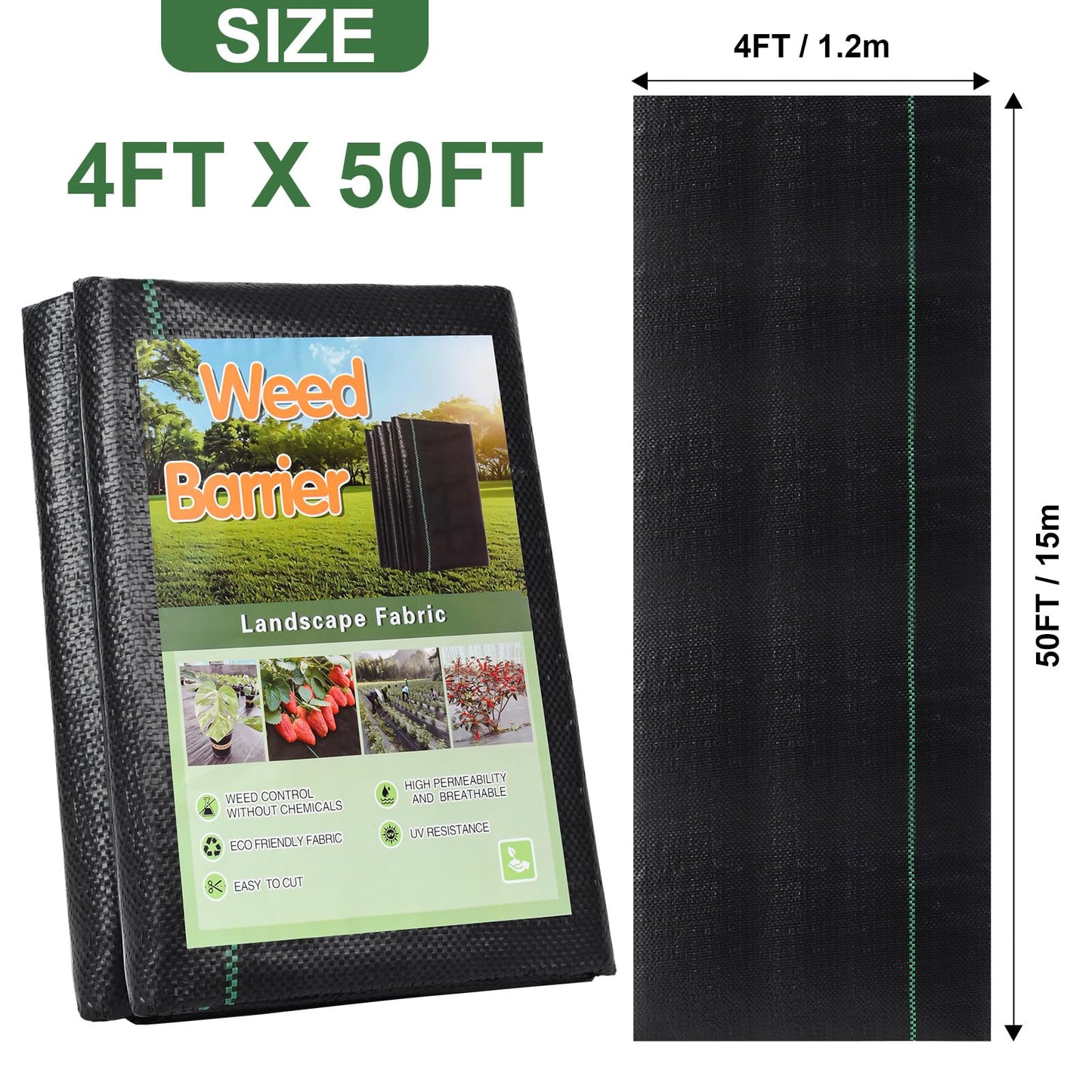 Weed Barrier Landscape Fabric, 4X50Ft Heavy Duty Woven Weed Barrier Fabric, Premium Ground Cover Weed Blocker for Landscaping, Garden, Raised Beds, Lawn, Gravel Path, Driveway