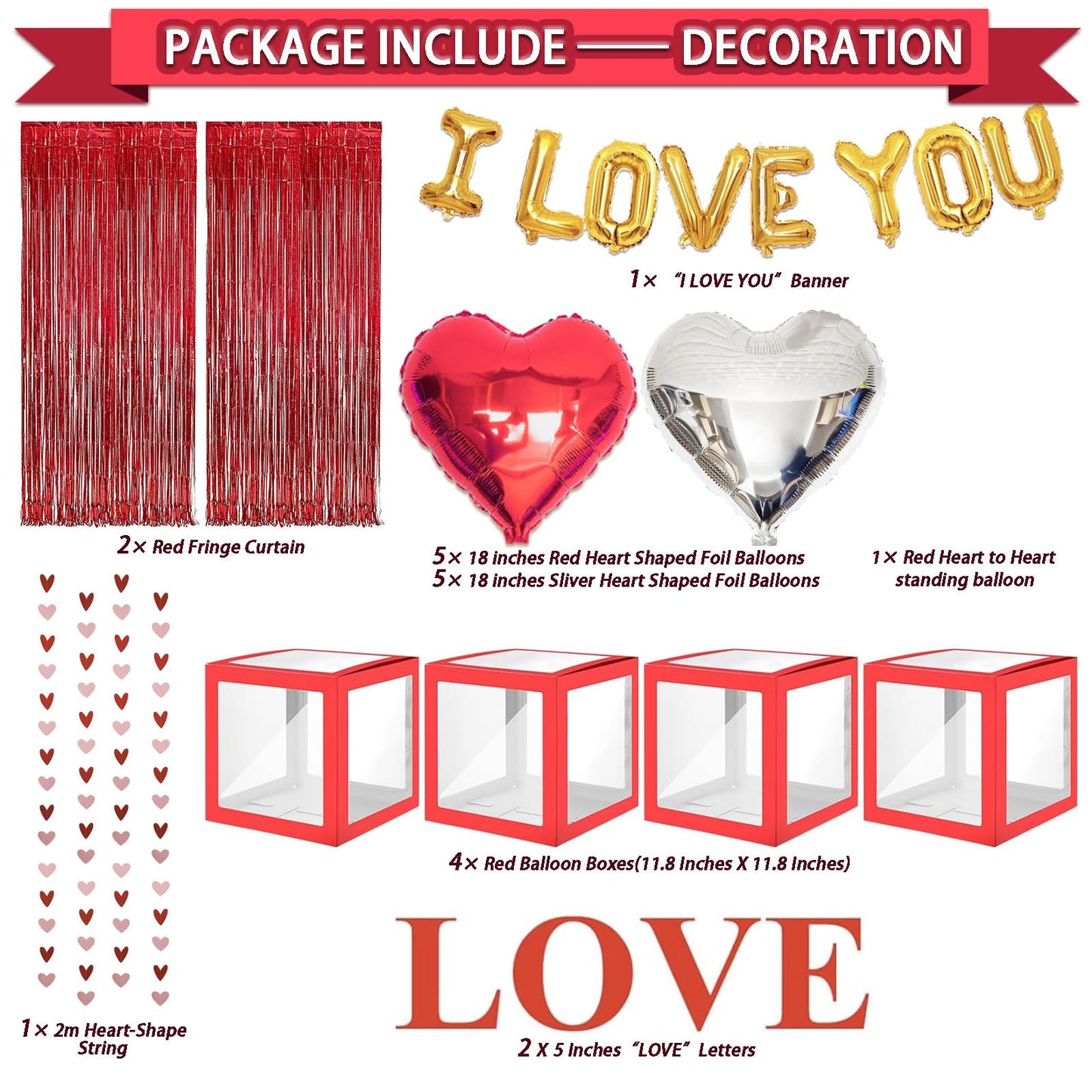 90Pcs Valentines Day Decor Kit, Happy Anniversary Decorations - 4 Pcs Balloon Boxes, Balloon Garland, Multi Decorations For Romantic Decors Special Night