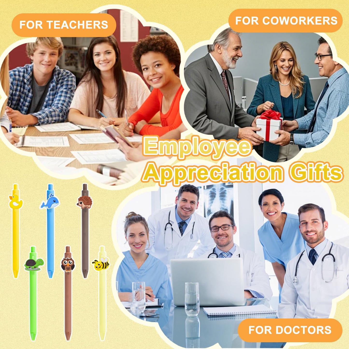 UgyDuky Employee Appreciation Gifts Bulk, 30 Pack Inspirational Animal Ballpoint Pens with Thank You Cards, Funny Wordplay Pens Gift for Coworkers Teachers