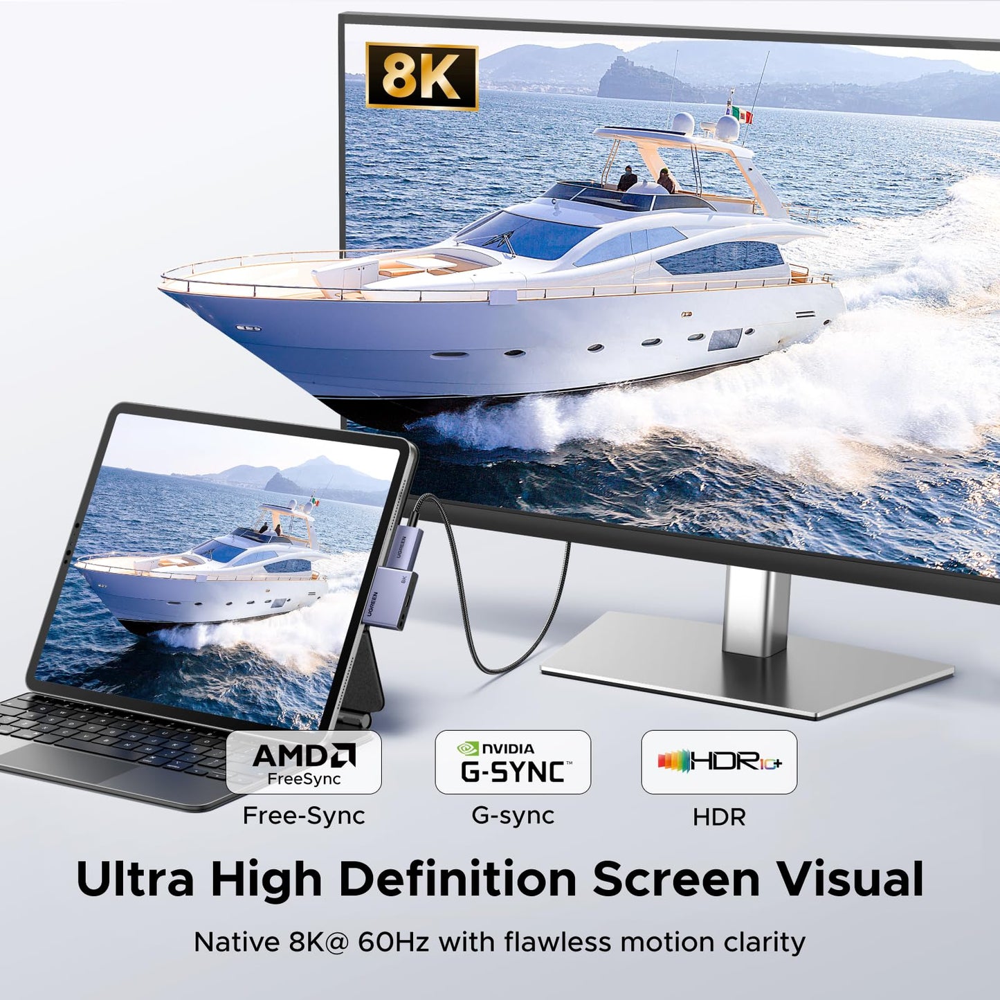 UGREEN 32.4Gbps USB C to DisplayPort 1.4 Adapter with PD 100W Fast Charging 8K@60Hz 4K@240Hz Thunderbolt 4/3 to DisplayPort Compatible with iPhone 17, MacBook Pro/Air/Mini, iPad, Galaxy, Steam Deck