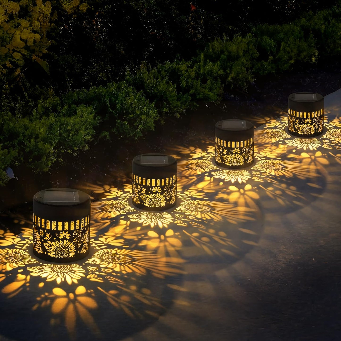 Solar Lanterns Outdoor Decor, 4 Pack Sunflower Garden Decorative Lights, Waterproof Metal Lanterns for Patio, Yard & Garden, Gifts for Mother's Day and Garden Lovers