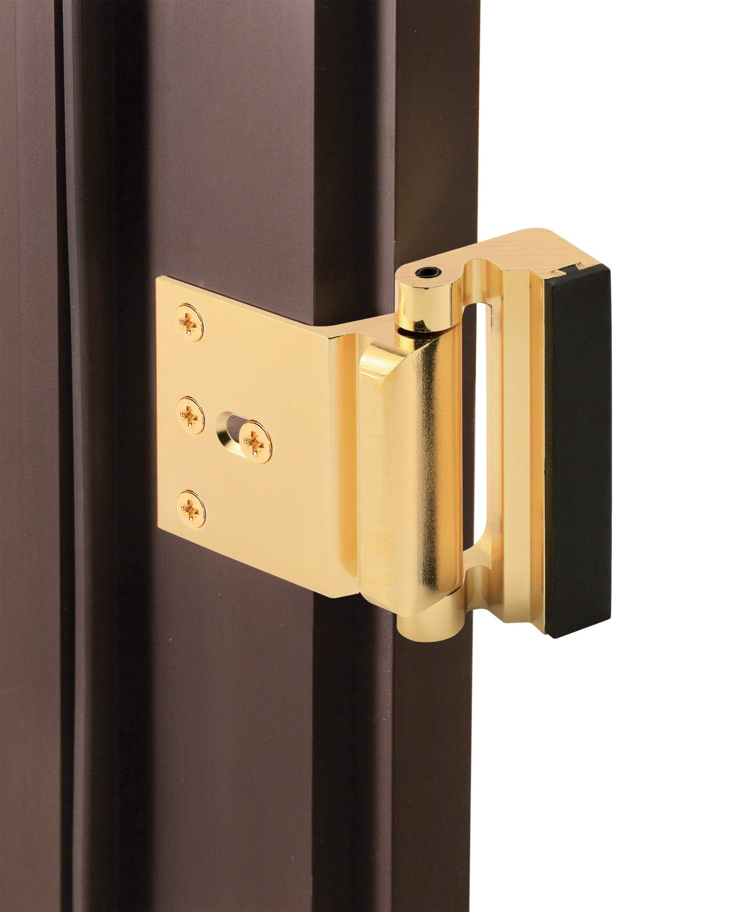 Prime-Line U 11442 Door Reinforcement Lock – Add Extra, High Security to Your Home and Prevent Unauthorized Entry – 3” Stop, Aluminum Construction, Polished Brass (Single Pack)