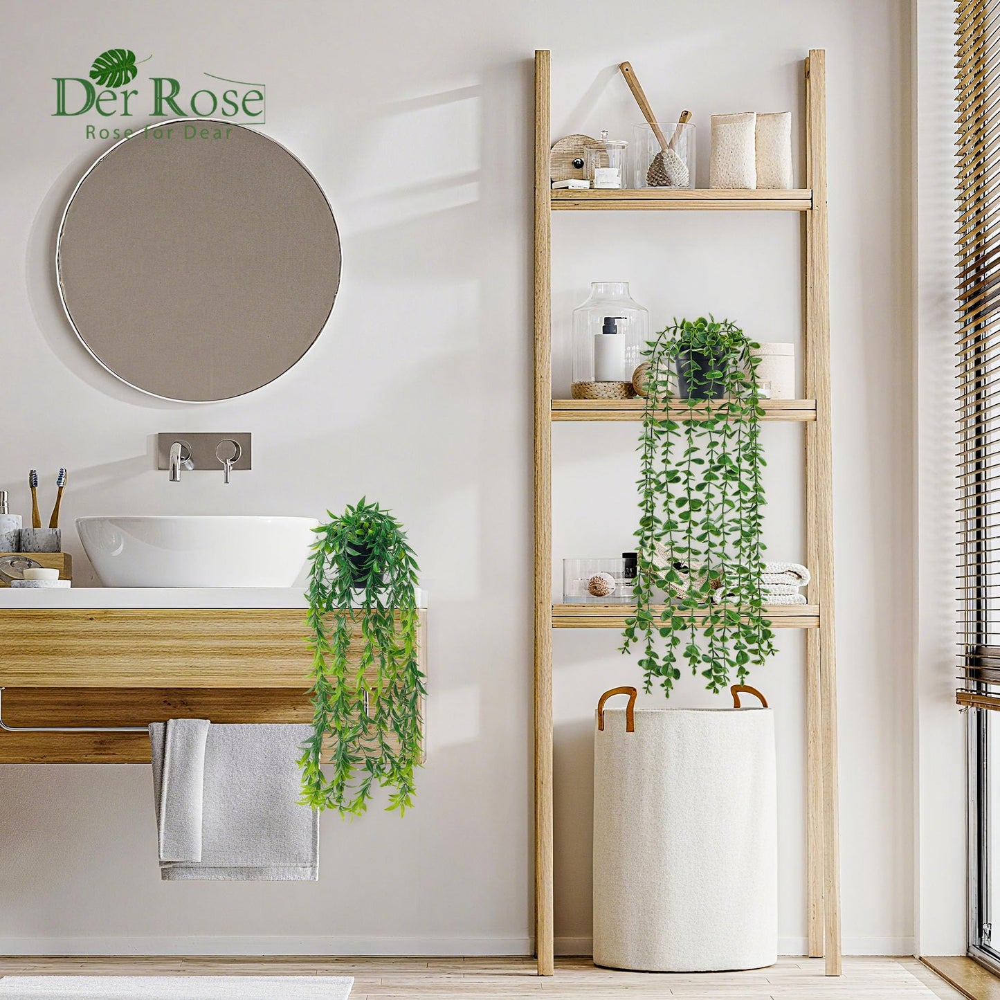 Der Rose 6Pcs Fake Plants Hanging Artificial Vines Faux Hanging Plants for Bookshelf Bathroom Kitchen Outdoor Decor Indoor