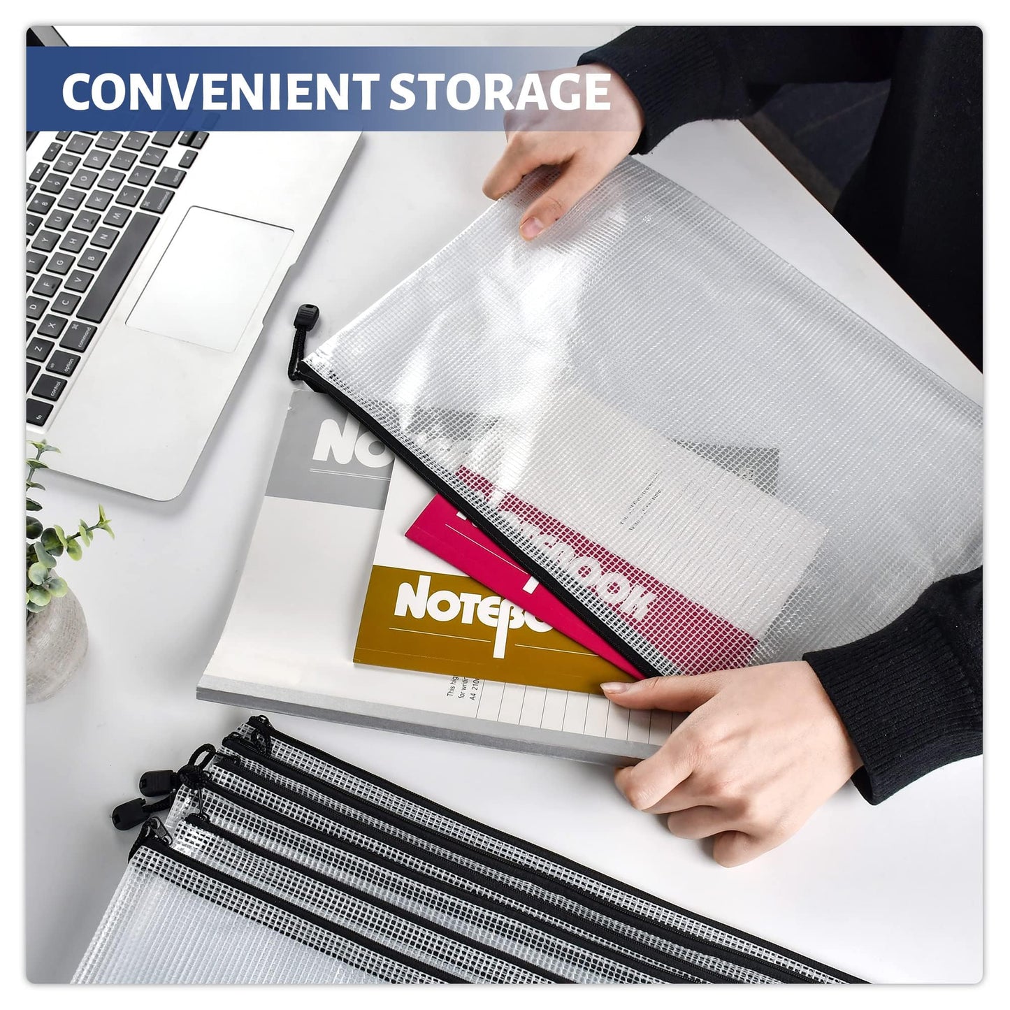 20 Pack Mesh Zipper Pouch Bags, B4 (15.1in x10.5in) Document Organizer Zipper Bags, Waterproof and Reuseable Plastic Pouches for Office, School, Travel, Puzzle Game Storage Bags.
