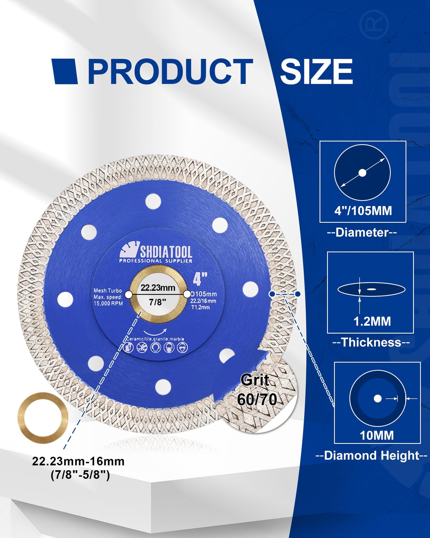 SHDIATOOL 2PCS Diamond Cutting Disc,Mesh Turbo Saw Blade 4 Inch for Tile Porcelain Ceramic Marble Brick with X Continuous Rim Segment