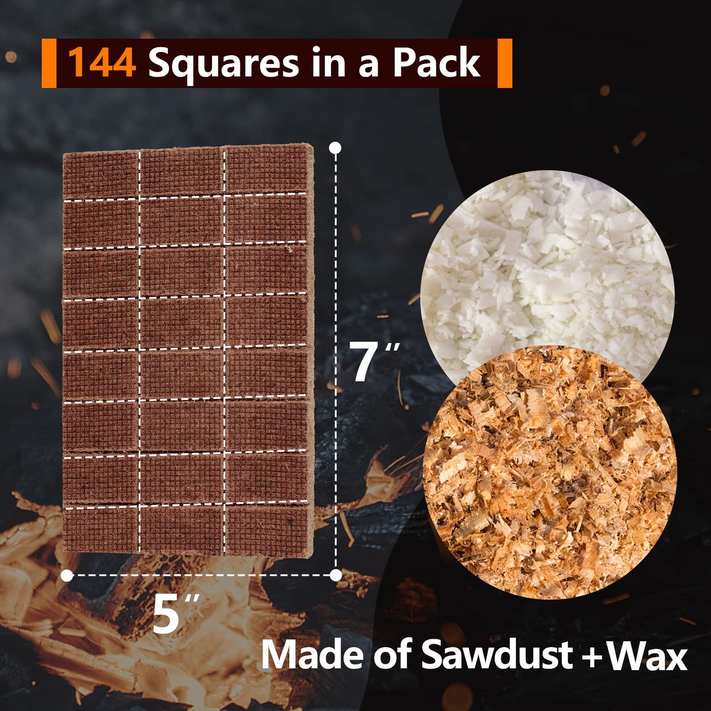 Bbcuepro All Natural Charcoal Fire Starters - 144 PCS Cubes Lightning Fast Lighters for Barbecue Grill, BBQ Charcoal, Campfire, Fireplace, Wood Stove, Smoker and More