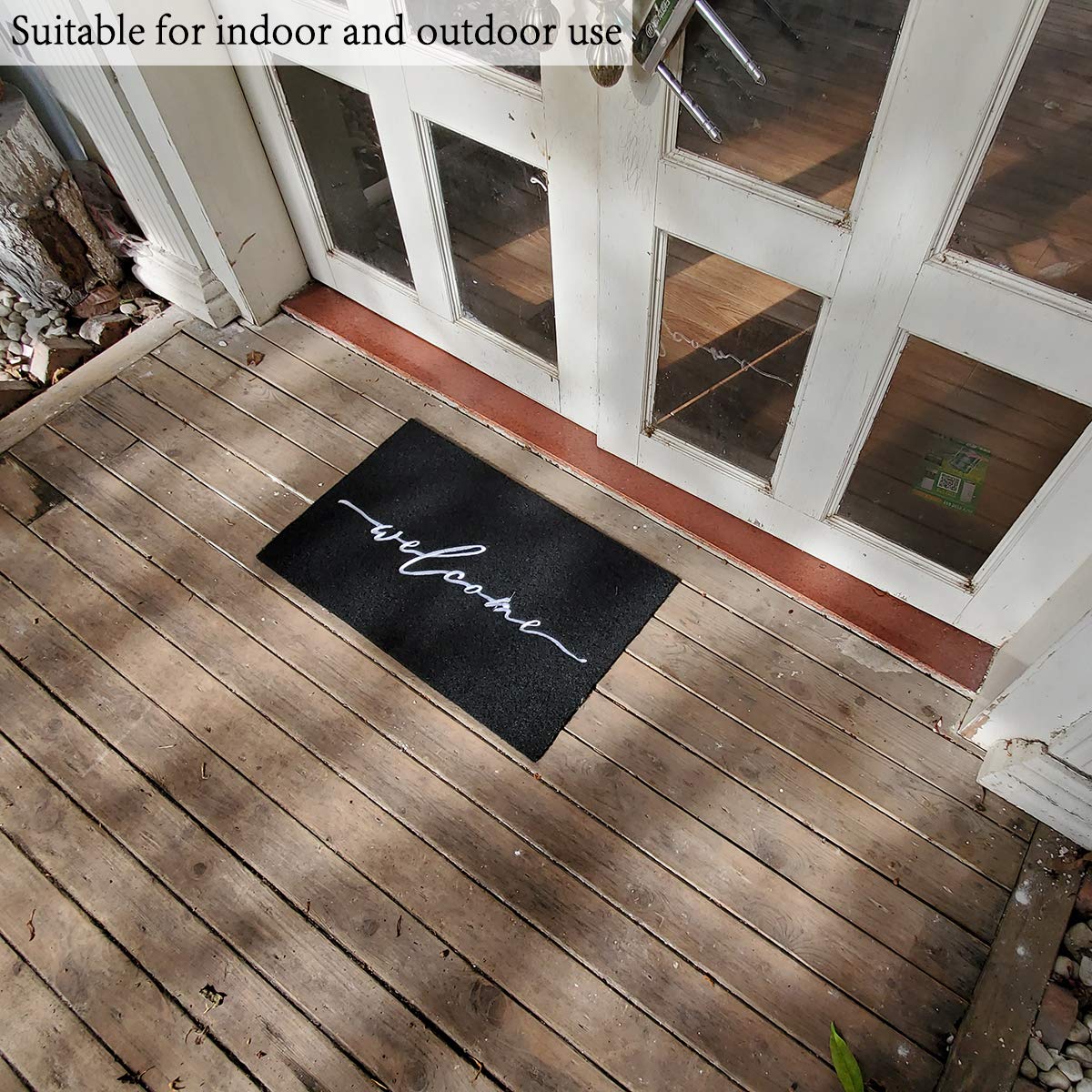 AAZZKANG Welcome Mat Door Mats Outdoor with Non Slip Rubber Backing Durable Front Door Mat Ultra Absorb Mud Easy to Clean Indoor Doormat for Entrance,High Traffic Areas,Patio Black