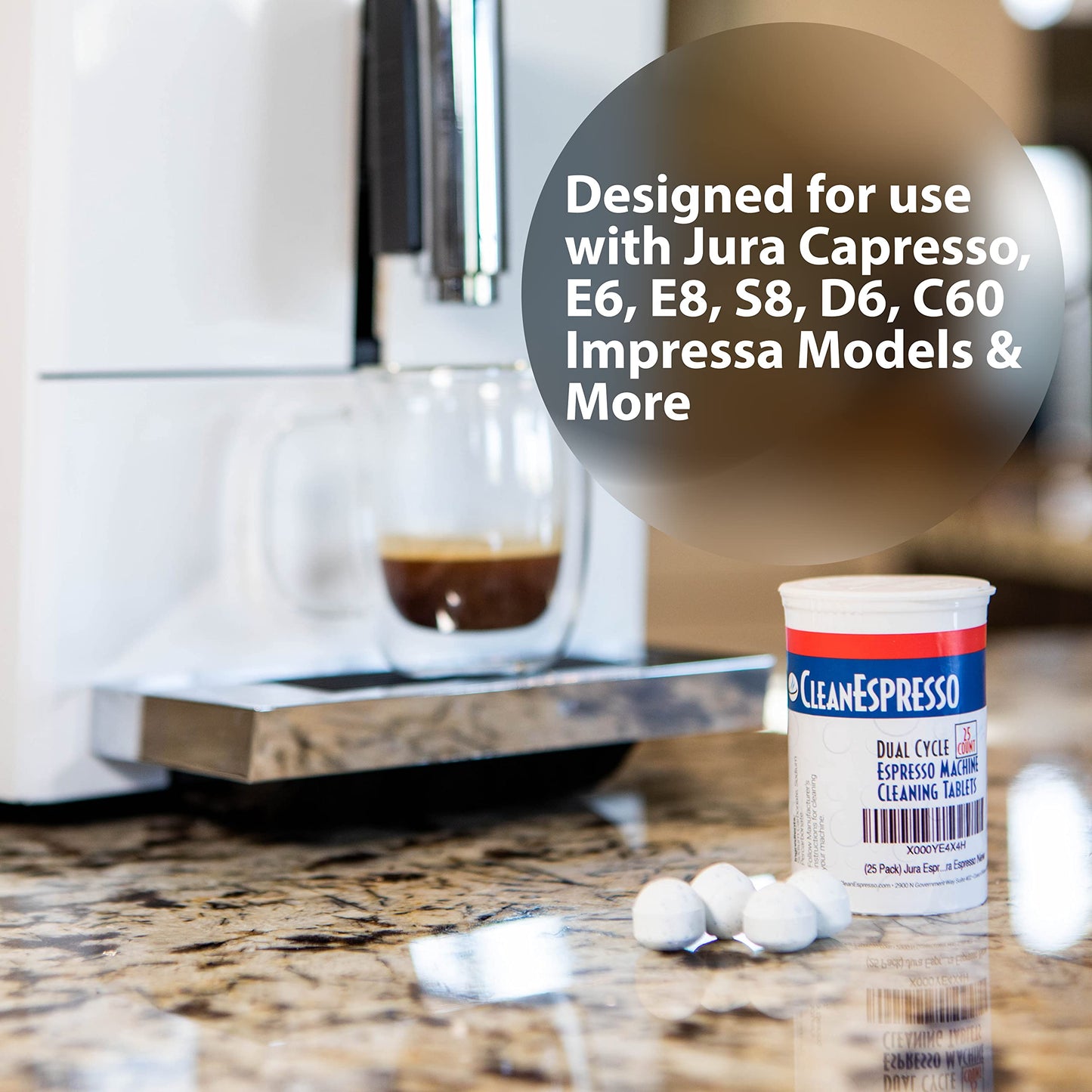 CleanEspresso - 3.5 g Dual Cycle Espresso Machine Cleaning Tablets for Jura Espresso Machines - 25 Jura Cleaning Tablets - Coffee Maker Accessories
