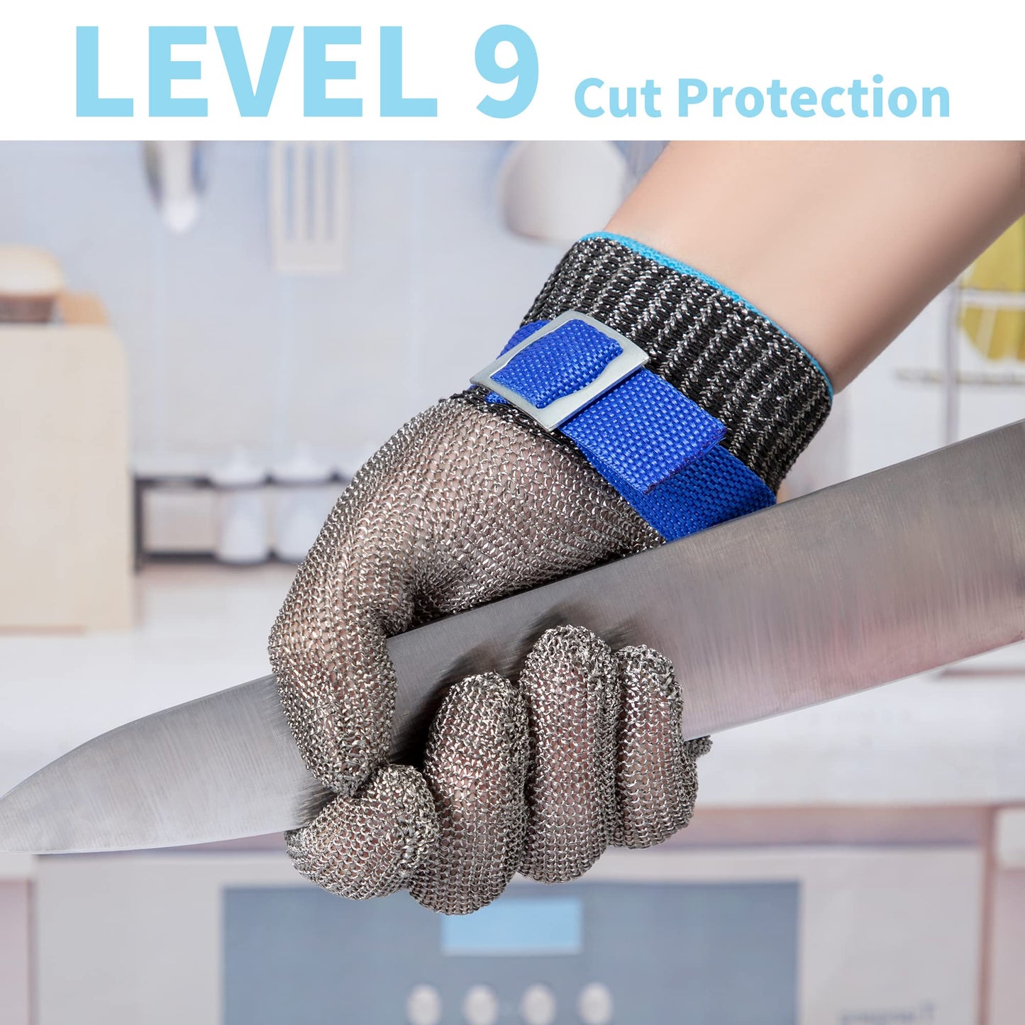 ARCLIBER Level 9 Cut Resistant Glove Stainless Steel Wire Metal Mesh Butcher Safety Work Glove for Cutting,Slicing Chopping and Peeling(Large)2PCS