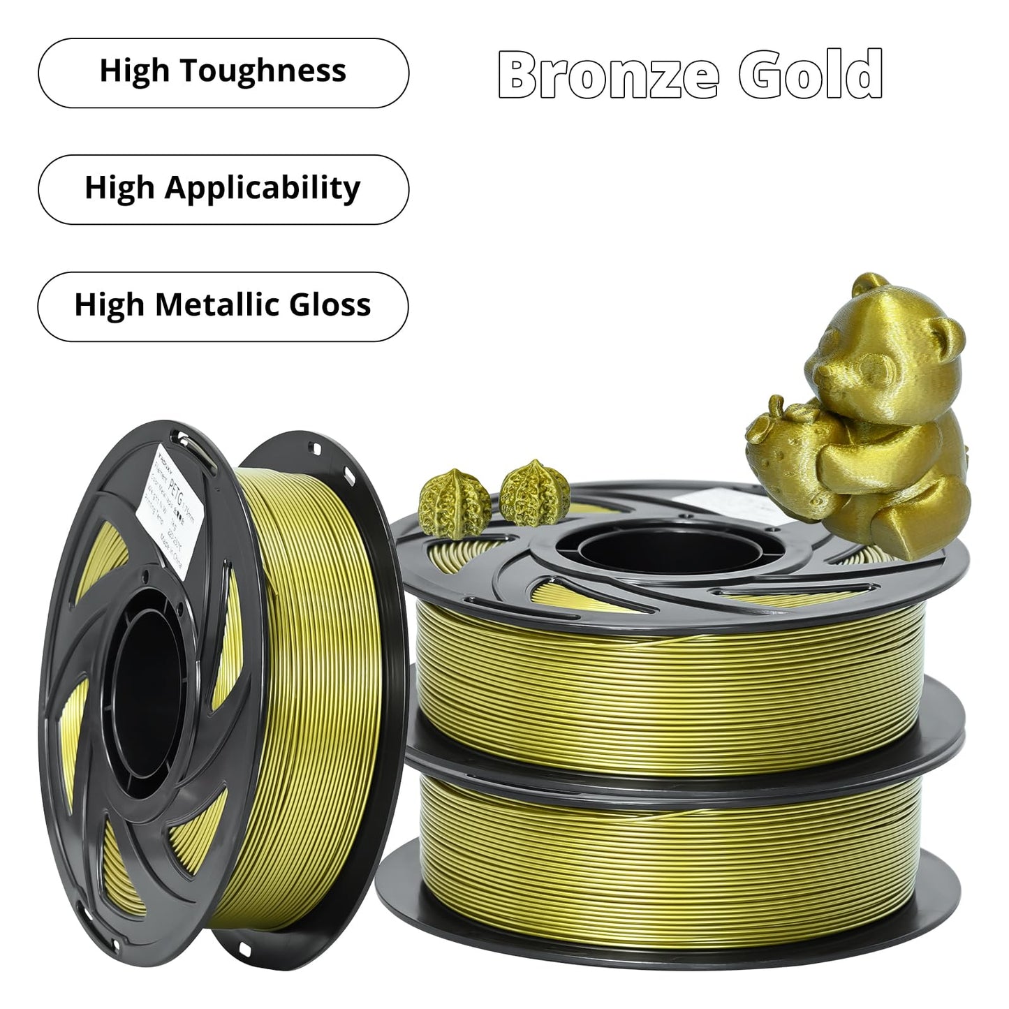 TRONXY Khaki PETG Filament 1.75mm for 3D Printers, Metallic Gloss 3D Printer Filament 1KG Spool (2.2lbs), Dimensional Accuracy +/- 0.03 mm(Bronze Gold)