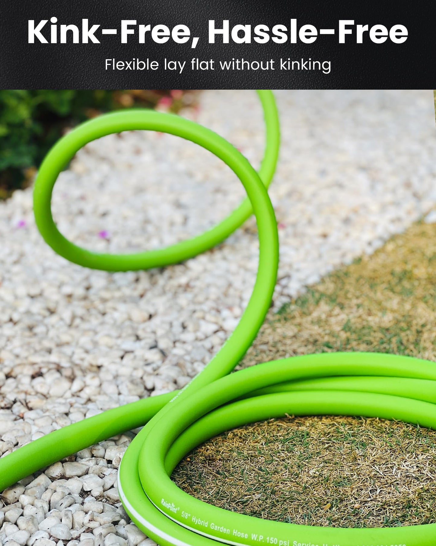 RAINPOINT Garden Hose 3ft, Short Water Hose, Flexible 5/8" Leader Hose, Heavy Duty Hybrid Rubber Hose with Male to Female Fittings