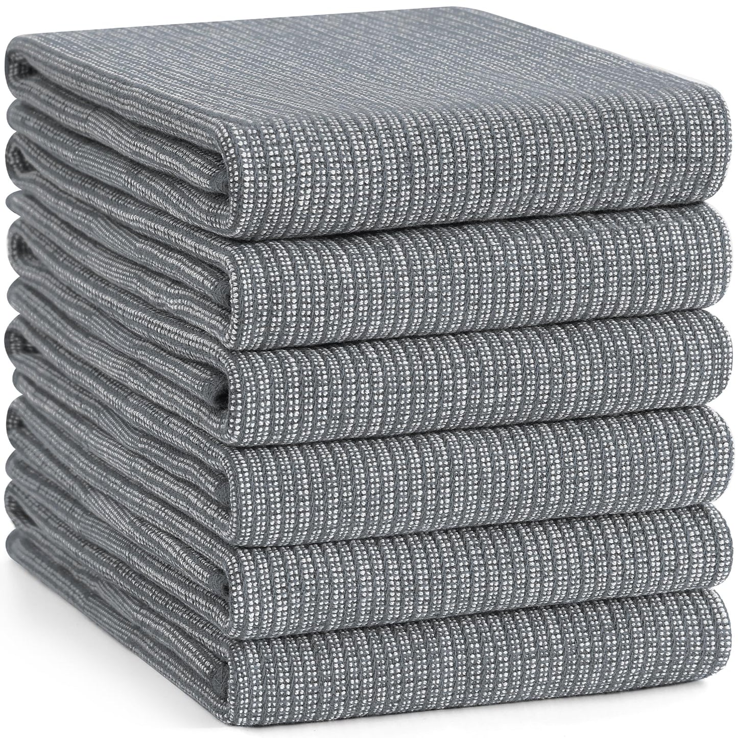 smiry Premium Kitchen Towels(18"x 28", 6 Pack), Large Cotton Dish Cloths Set, Flat & Terry Towel Highly Absorbent Tea Towels with Hanging Loop, Grey