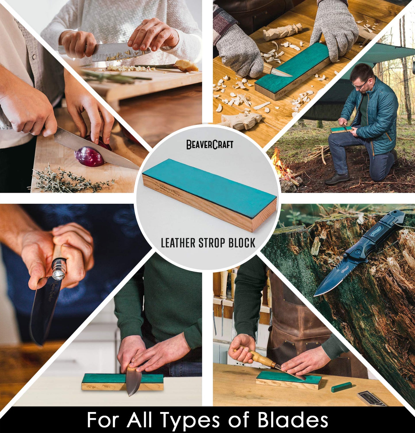 BeaverCraft Leather Strop for Knife Sharpening - Stropping Leather with Polishing Compound - Knife Strop Block for Knives, Chisel, Tool Sharpening - Stropping Kit 22 cm LS4P1 with Honing Compound