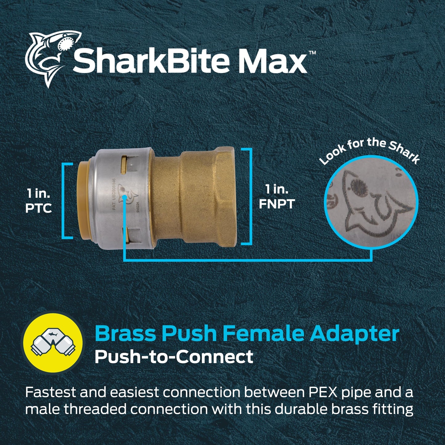 Sharkbite Max 1 x 1 Inch FNPT Adapter, Push-to-Connect Brass Plumbing Fitting, UR094A