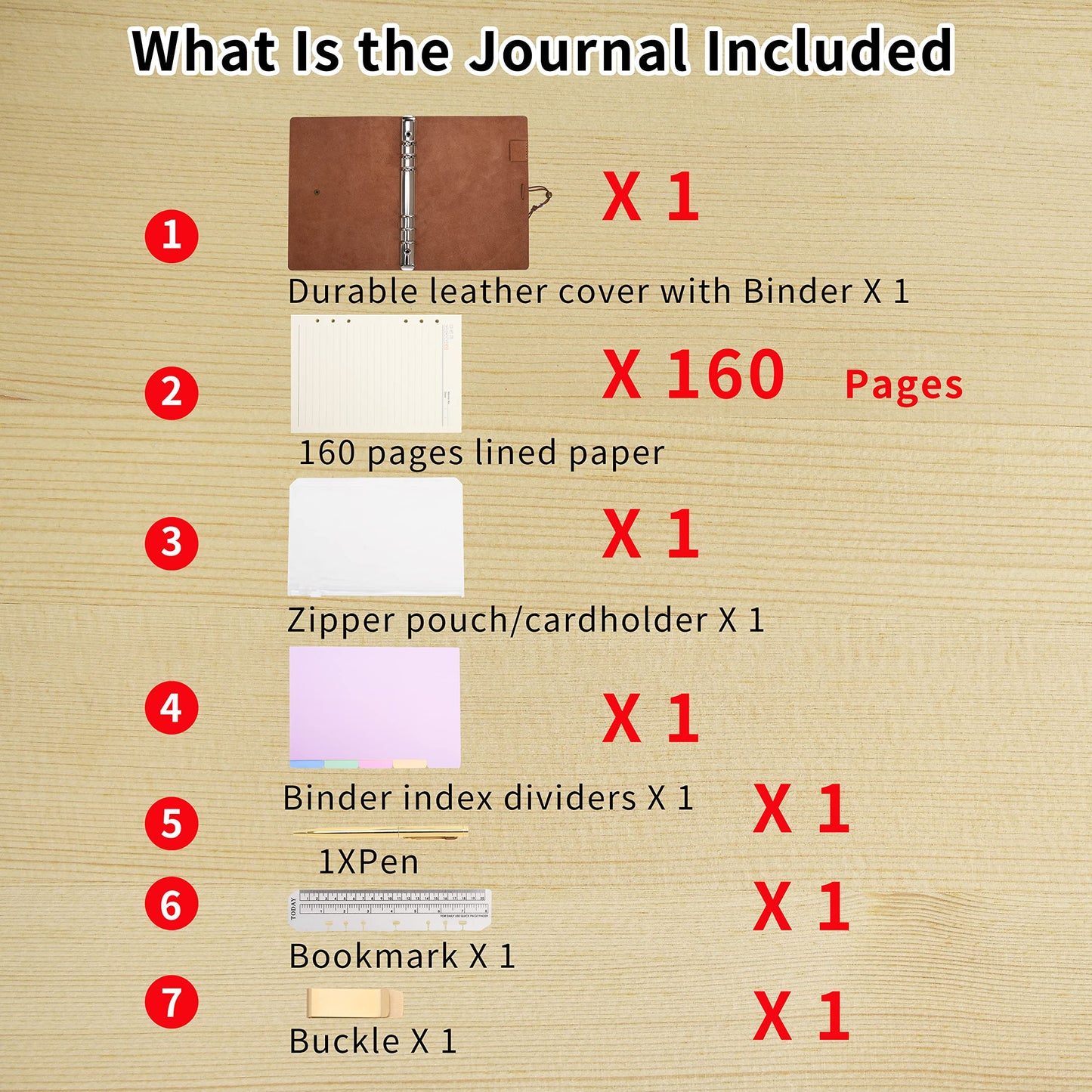 Wonderpool Leather Journal Lined Paper Notebook & Pen - Refillable 6 Ring Binder Writing Spiral Diary with Ruled Notepads Vintage Cover for Office Travel Work and Plan Agenda (a-Brown, A5)
