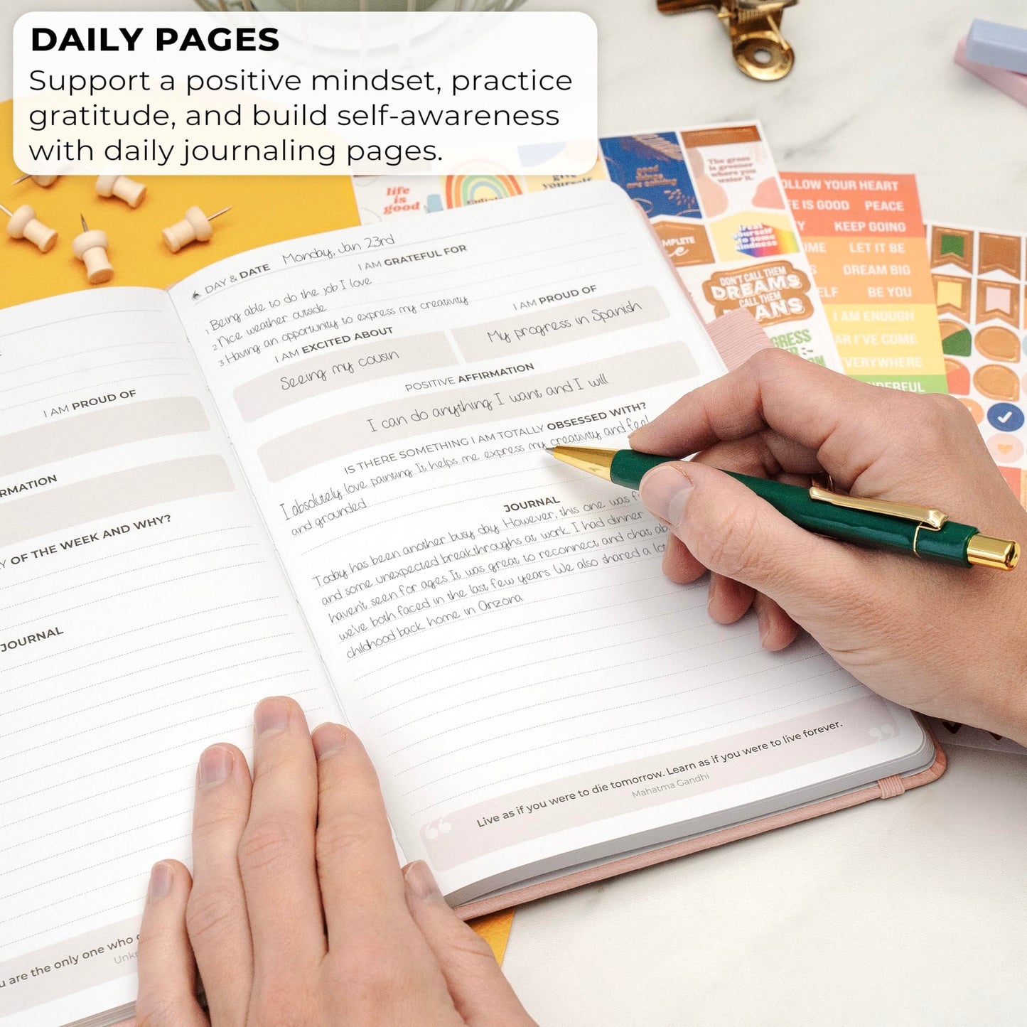 Clever Fox Positivity Journal - Daily Gratitude & Affirmation With Prompts - Motivational Mental Health for Women & Men With Habit Tracker - Lasts 6 Months, A5 Size (Rose Gold)
