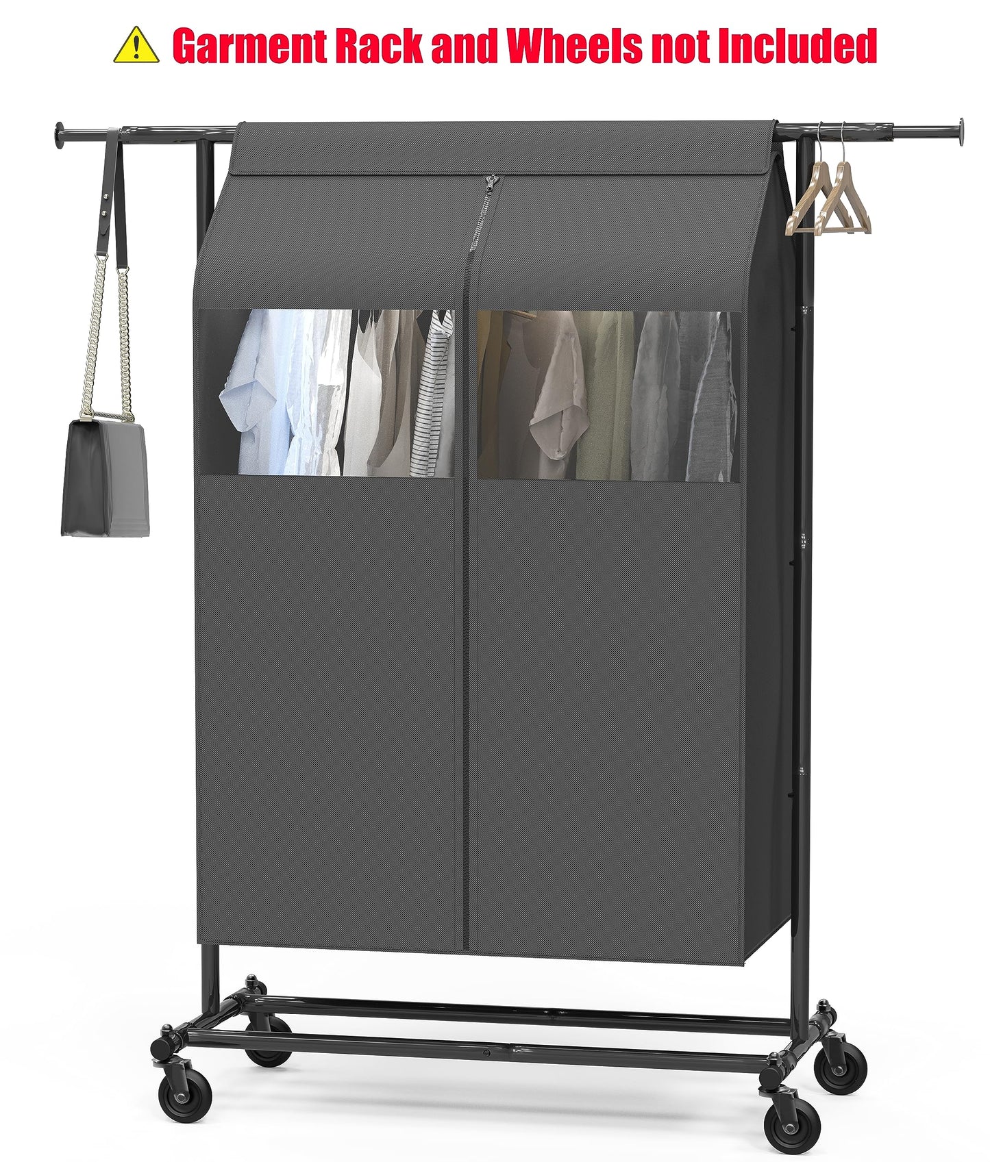 Simple Houseware Garment Covers for Clothes Rack/Closet/Hanging Clothes, Enclosed Clear Window, Dark Grey