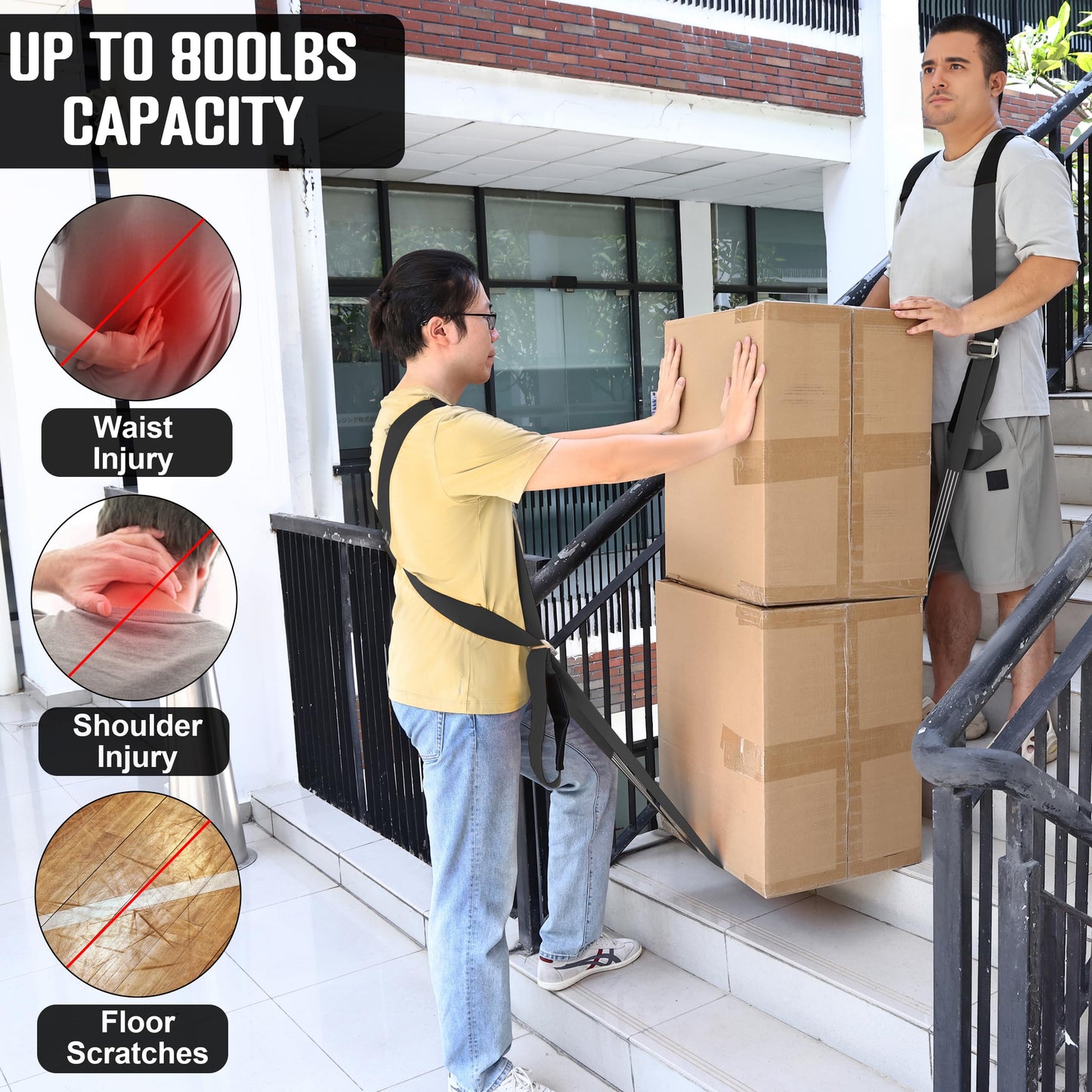 MOZETO Moving Straps 2-Person Anti Slip Lifting Straps for Moving Furniture, Appliances, Mattresses or Any Item up to 800 lbs