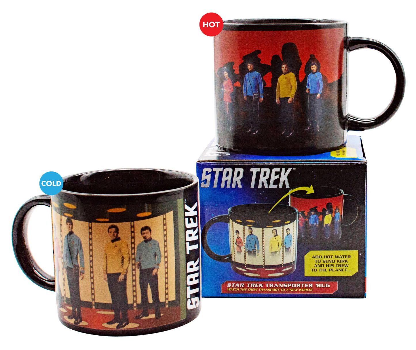 Star Trek Transporter Heat Changing Mug - Add Coffee or Tea and Kirk, Spock, McCoy and Uhura Appear on The Planet's Surface - Comes in a Fun Box