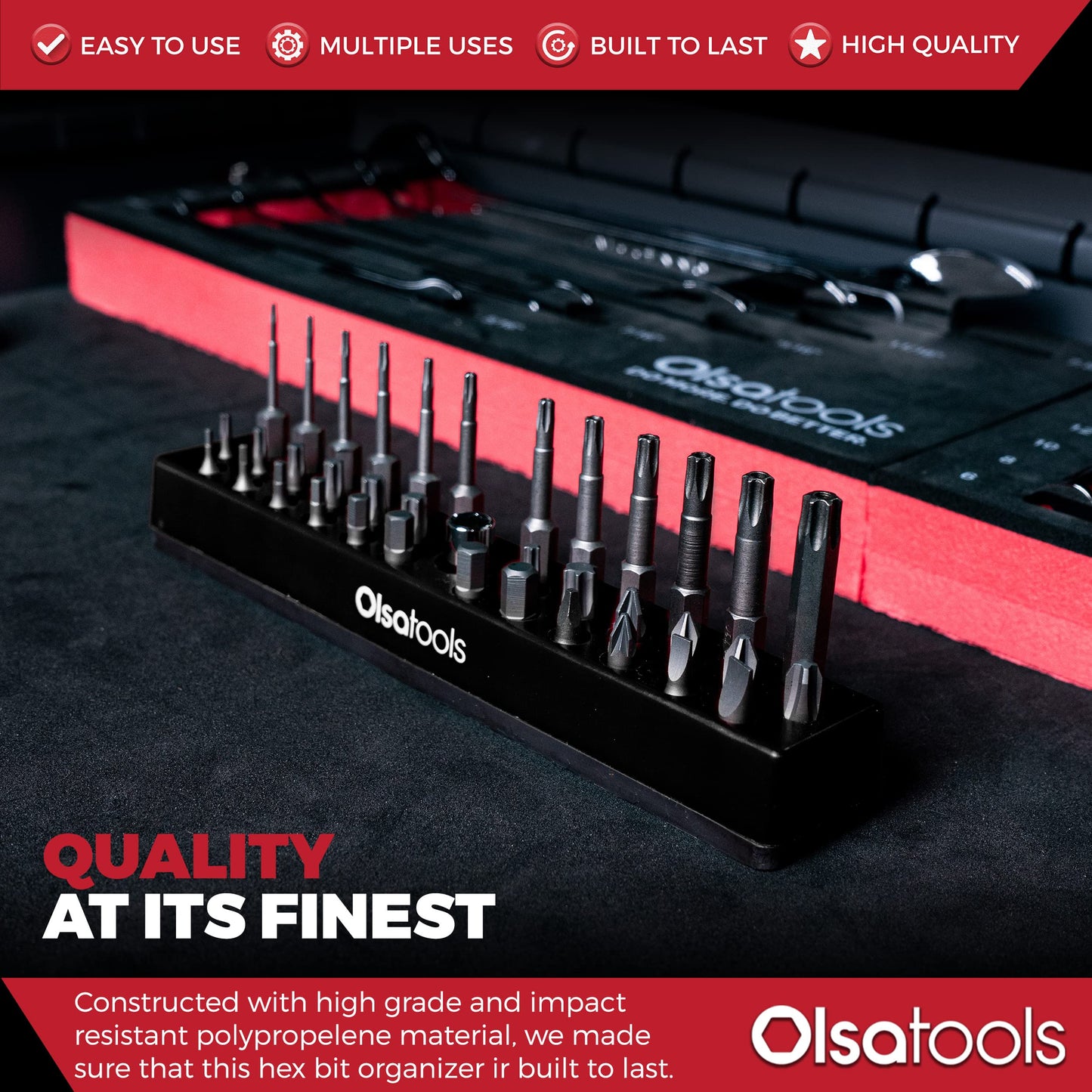 Olsa Tools Professional Hex Bit Organizer with Magnetic Base | Professional Quality Hex Bit Holder for Your Specialty, Drill or Tamper Bits (Black)