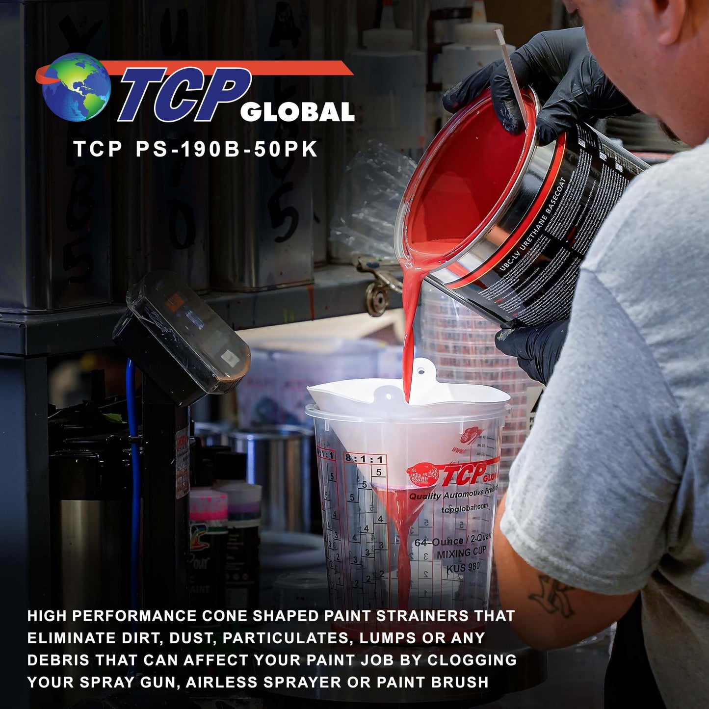 TCP Global 50 Pack of Paint Strainers with Fine 190 Micron Filter Tips - Premium "PURE BLUE" Ultra-Flow Blue Nylon Mesh