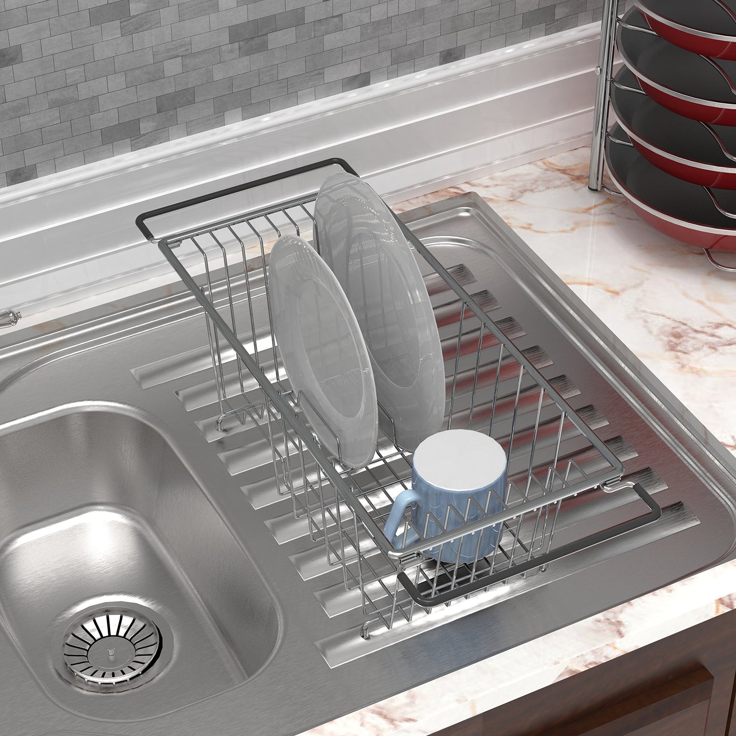 Simple Houseware Over Sink Dish Rack and Drainer, Countertop Drying Organizer for Kitchen, Chrome