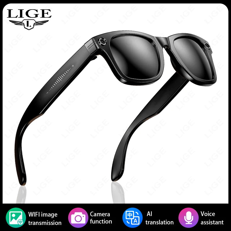 LIGE New Photochromic Lenses Smart Glasses 800W Camera HD Video Recording Bluetooth Call Glasses AI Smart Translation Sunglasses