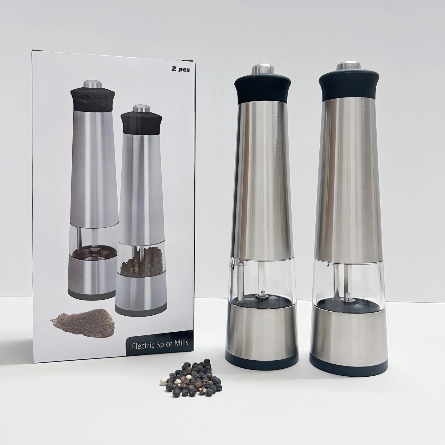 Electric Pepper Grinder Spice Mill Prmium Stainless Steel Grinder with Cover Adjustable Ceramic Core grinder With LED light