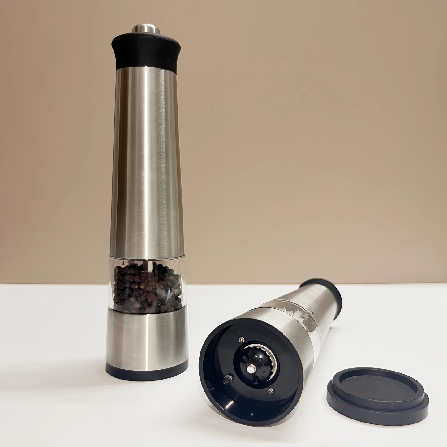 Electric Pepper Grinder Spice Mill Prmium Stainless Steel Grinder with Cover Adjustable Ceramic Core grinder With LED light