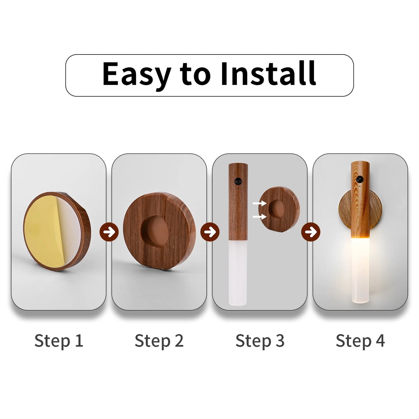 Intelligent Motion Sensor Night Light LED Rechargeable Wooden Magnetic Wall Lamp Atmosphere Human Body Sensing Cabinet Light