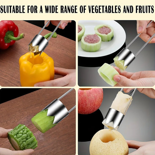 1pc Stainless Steel Fruit & Vegetable Corer Red Pepper Seed Remover Universal Kitchen Gadget for Apple Pear Tomato Pepper