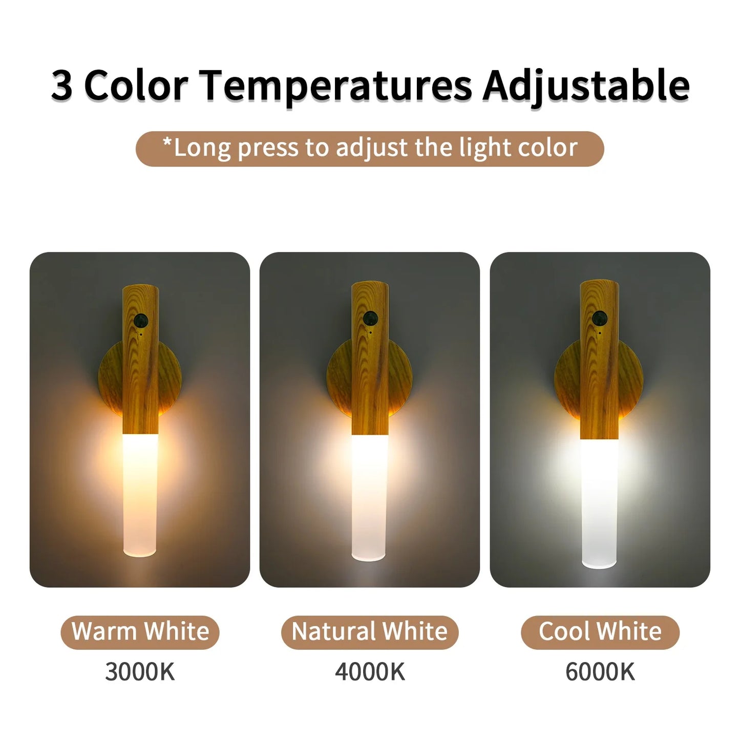 Intelligent Motion Sensor Night Light LED Rechargeable Wooden Magnetic Wall Lamp Atmosphere Human Body Sensing Cabinet Light