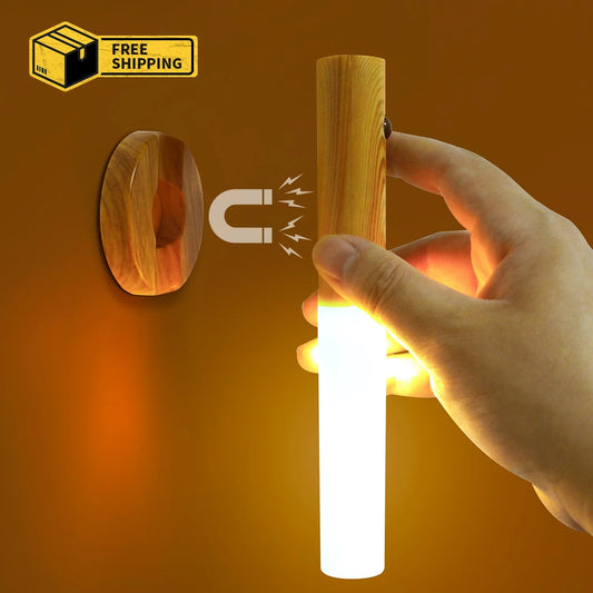 Intelligent Motion Sensor Night Light LED Rechargeable Wooden Magnetic Wall Lamp Atmosphere Human Body Sensing Cabinet Light