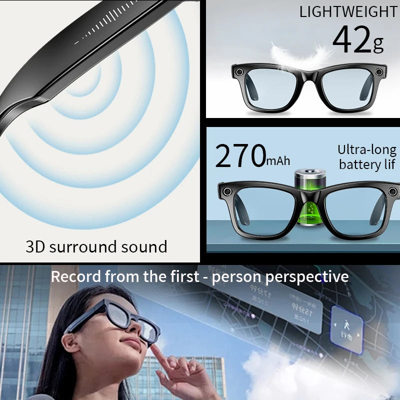LIGE New Photochromic Lenses Smart Glasses 800W Camera HD Video Recording Bluetooth Call Glasses AI Smart Translation Sunglasses