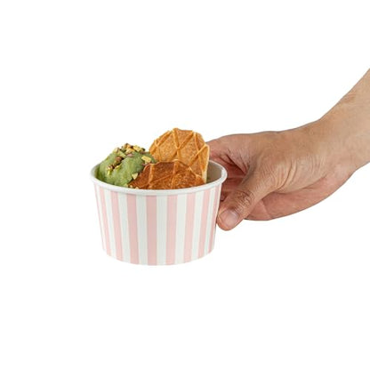 Coppetta 12-Ounce Dessert Cups, 50 Disposable Ice Cream Cups - Lids Sold Separately, Sturdy, Pink and White Paper FroYo Bowls, for Hot and Cold Foods, Perfect for Gelato Or Mousse - Restaurantware