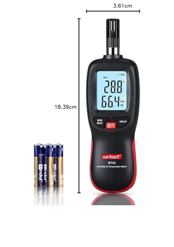 Wintact Digital Psychrometer Thermometer Hygrometer with Backlight Thermo hygro Meter, Dew Point and Wet Bulb Temperature with Max min Value, Data Hold, Battery Included