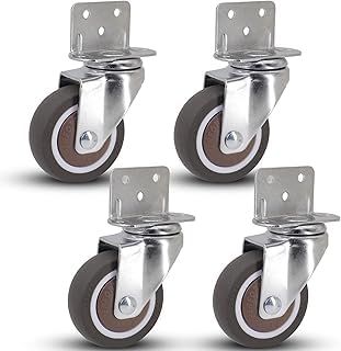 MUDUO 4 Pack Side Mount Casters with Brake 2'' L Shape TPE Plate Casters Small Caster Wheels Furniture Casters 360 Degree Swivel Wheels for Table, Baby Bed, Carts Trolley, Cabinet